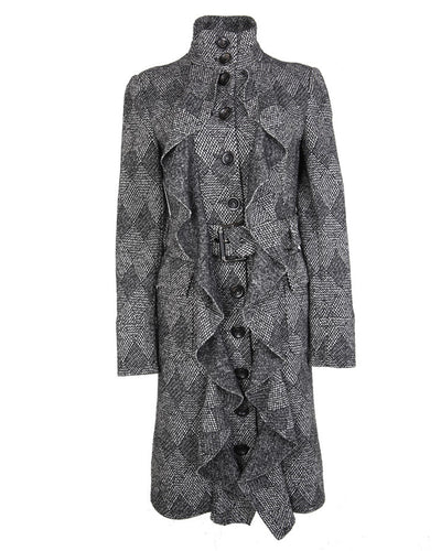 Diane Von Furstenberg Black & Grey Speckled Wool Coat - S