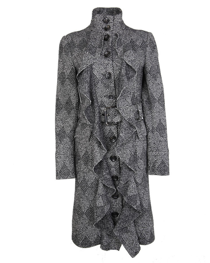 Diane Von Furstenberg Black & Grey Speckled Wool Coat - S