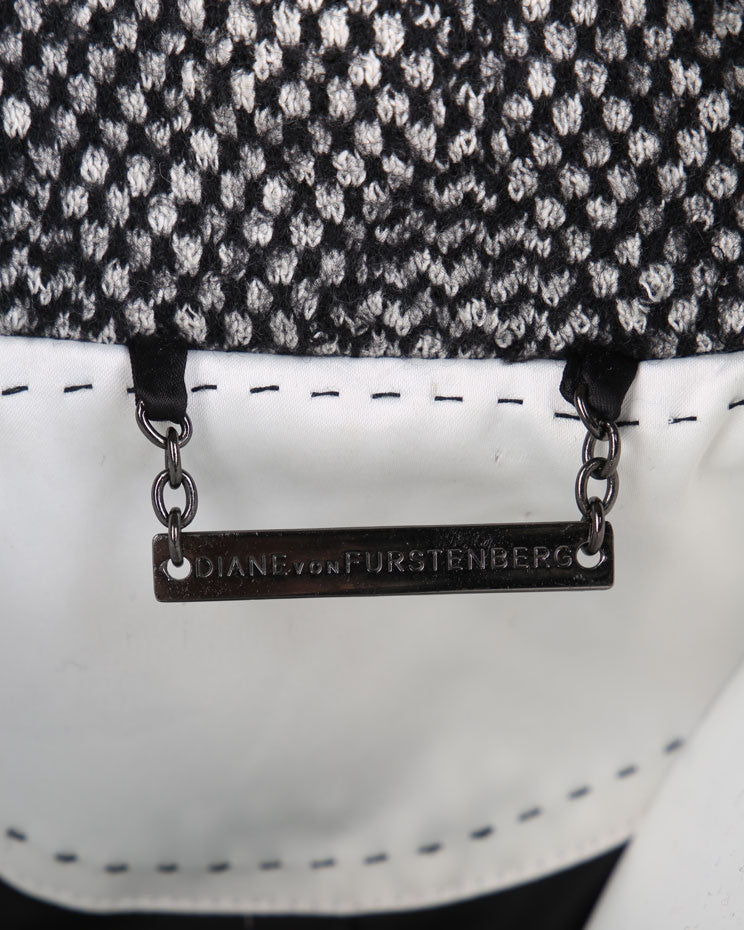 Diane Von Furstenberg Black &amp; Grey Speckled Wool Coat - S