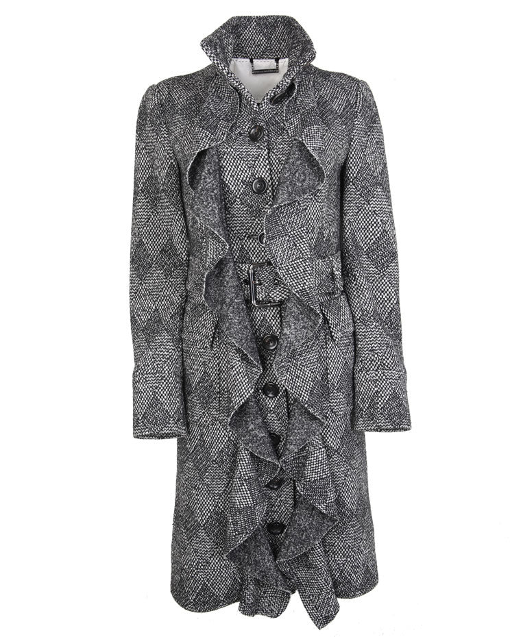 Diane Von Furstenberg Black & Grey Speckled Wool Coat - S