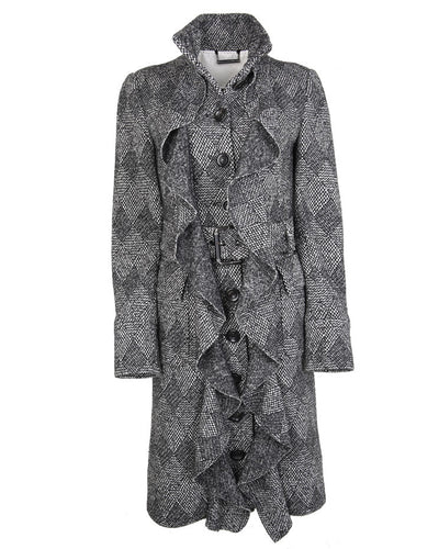 Diane Von Furstenberg Black & Grey Speckled Wool Coat - S