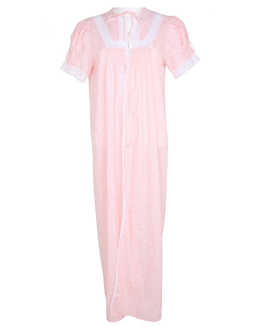 70s Pale Pink & White Patterned Dressing Gown - M