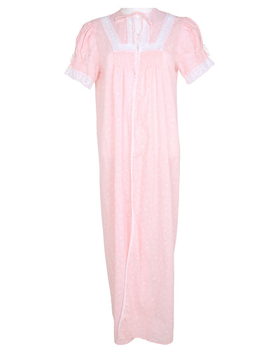 70s Pale Pink & White Patterned Dressing Gown - M