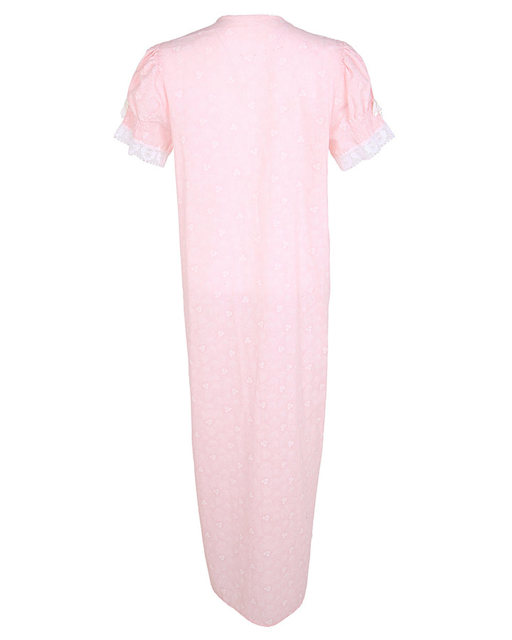 70s Pale Pink & White Patterned Dressing Gown - M