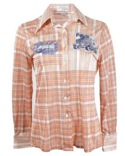 70s Augie Girls Graphic Print Long Sleeve Shirt - S
