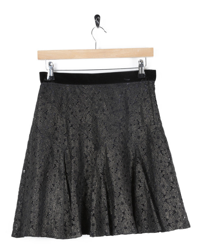 Anna Sui Black & Gold Floral Lace Mini Skirt - S