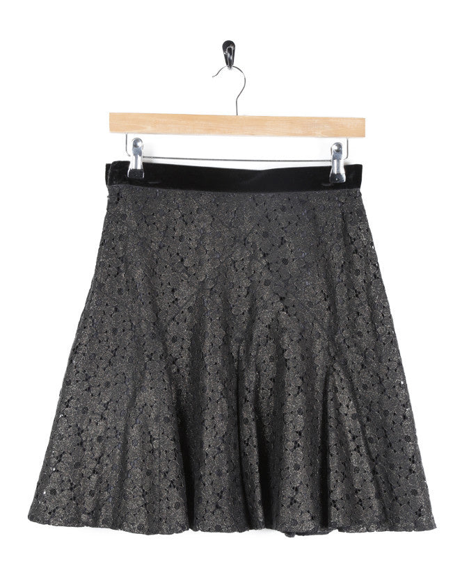 Anna Sui Black &amp; Gold Floral Lace Mini Skirt - S