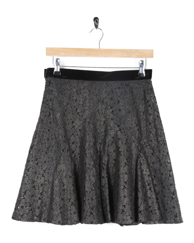 Anna Sui Black & Gold Floral Lace Mini Skirt - S