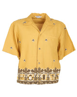 Vintage 50s Reef Yellow &amp; Brown Patterned Hawaiian Bowling Shirt - S