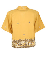 Vintage 50s Reef Yellow &amp; Brown Patterned Hawaiian Bowling Shirt - S
