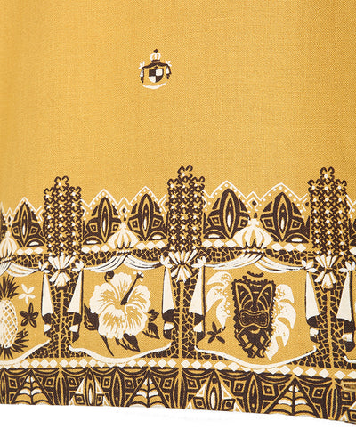 Vintage 50s Reef Yellow & Brown Patterned Hawaiian Bowling Shirt - S