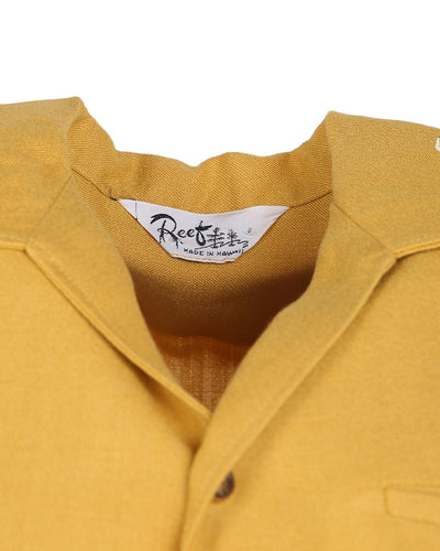 Vintage 50s Reef Yellow & Brown Patterned Hawaiian Bowling Shirt - S