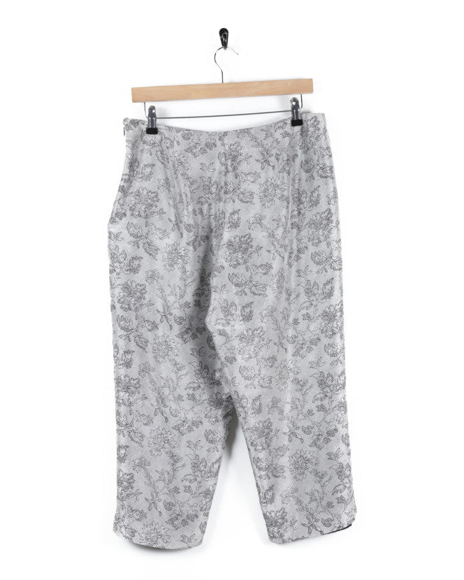 90s Grey &amp; Black Floral Patterned Silk Casual Trousers - W32