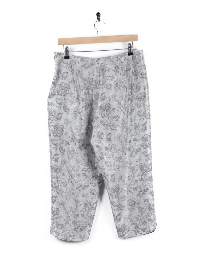 90s Grey & Black Floral Patterned Silk Casual Trousers - W32