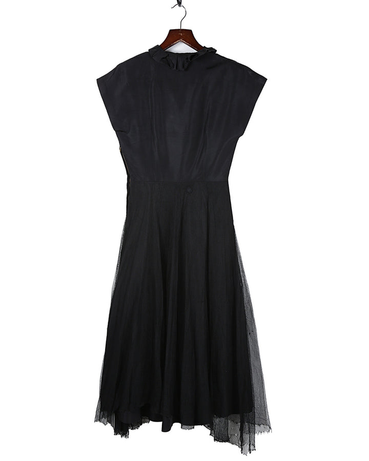1940s Vintage Vanity Original Black Velvet & Tulle Dress - XS