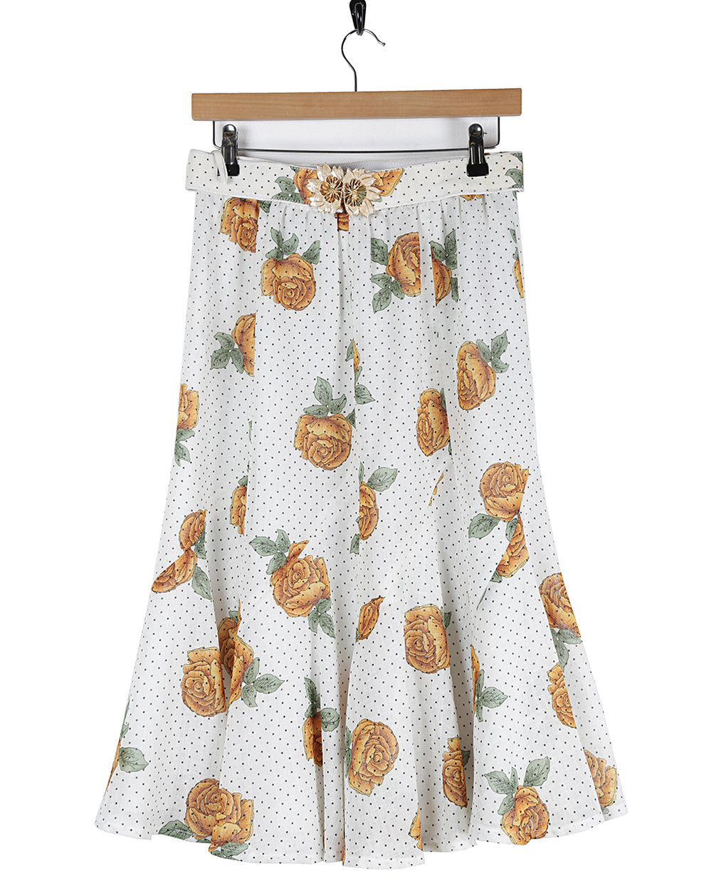 80s Floral & Polka Dot Patterned Skirt - S