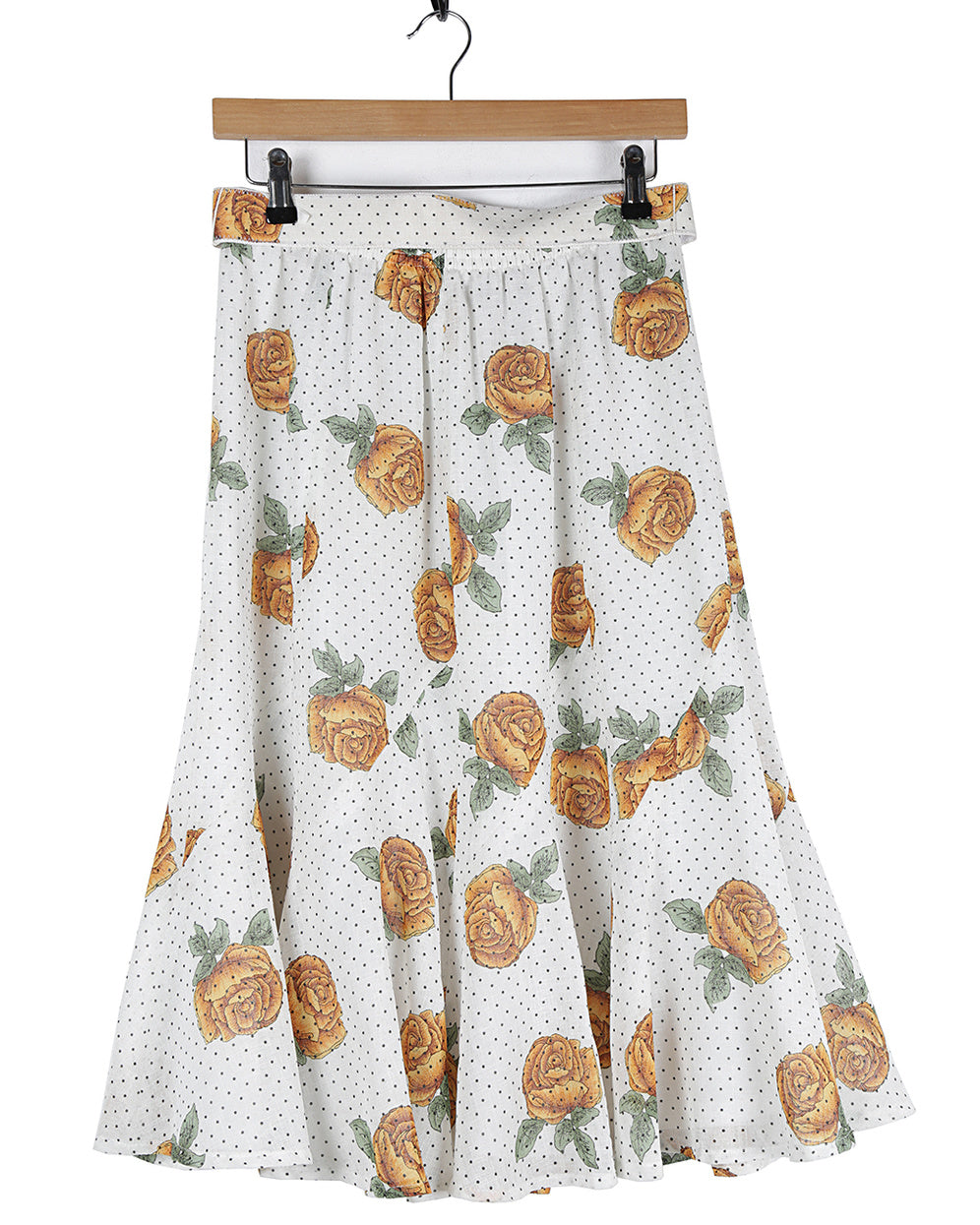 80s Floral & Polka Dot Patterned Skirt - S