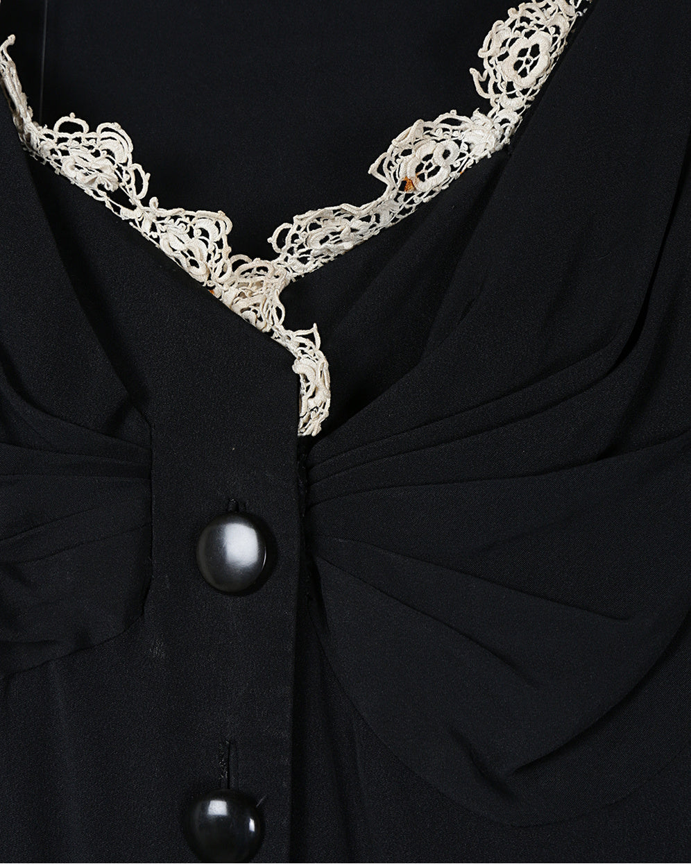 40s Black Long Sleeve Midi Dress - M