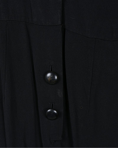 40s Black Long Sleeve Midi Dress - M
