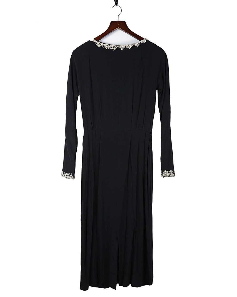 40s Black Long Sleeve Midi Dress - M