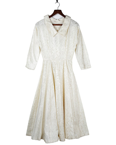 50s Cream Long Sleeve Bridal Dress - XS