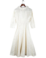 50s Cream Long Sleeve Bridal Dress - XS