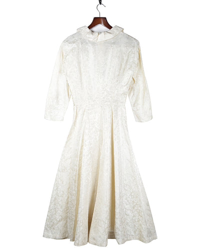 50s Cream Long Sleeve Bridal Dress - XS