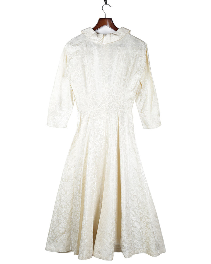 50s Cream Long Sleeve Bridal Dress - XS