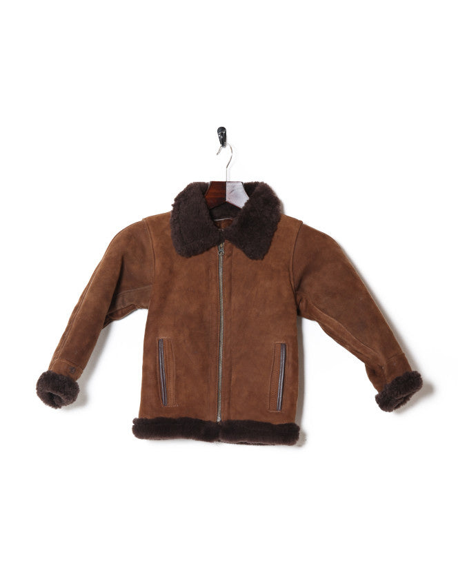 70s 80s Children's Brown Shearling Jacket - C26