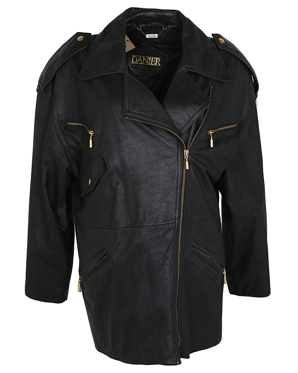 90s Danier Black Leather Biker Jacket - S
