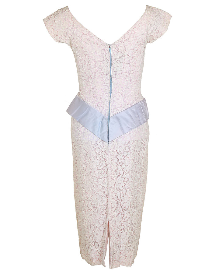 Vintage 1950s Cream Lace Dress - S