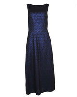60s Vintage Black &amp; Blue Lurex Jacquard Maxi Dress - S