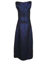 60s Vintage Black &amp; Blue Lurex Jacquard Maxi Dress - S