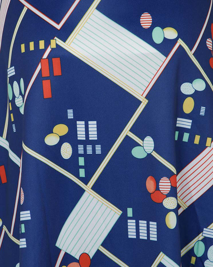 70s Vintage Navy Abstract Patterned Wrap Dress - XS