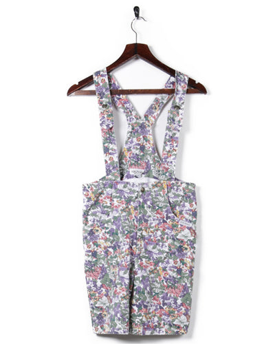 Purple & Green Denim Floral Print Short Dungarees & Coverall  - S
