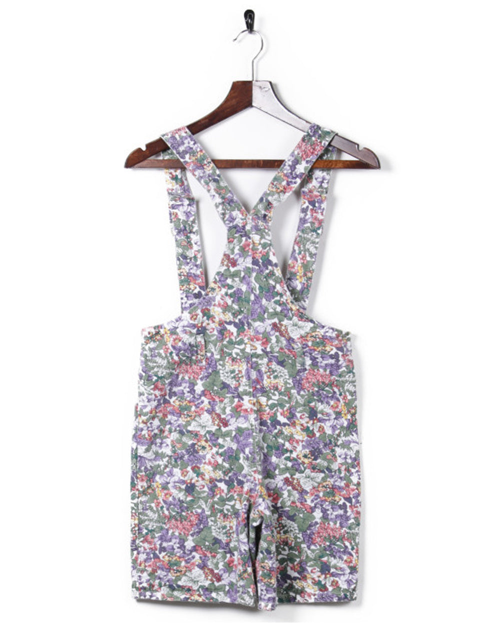 Purple & Green Denim Floral Print Short Dungarees & Coverall  - S