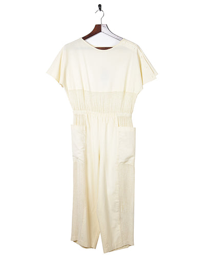 80s Pale Yellow Knit Detail Jumpsuit - S