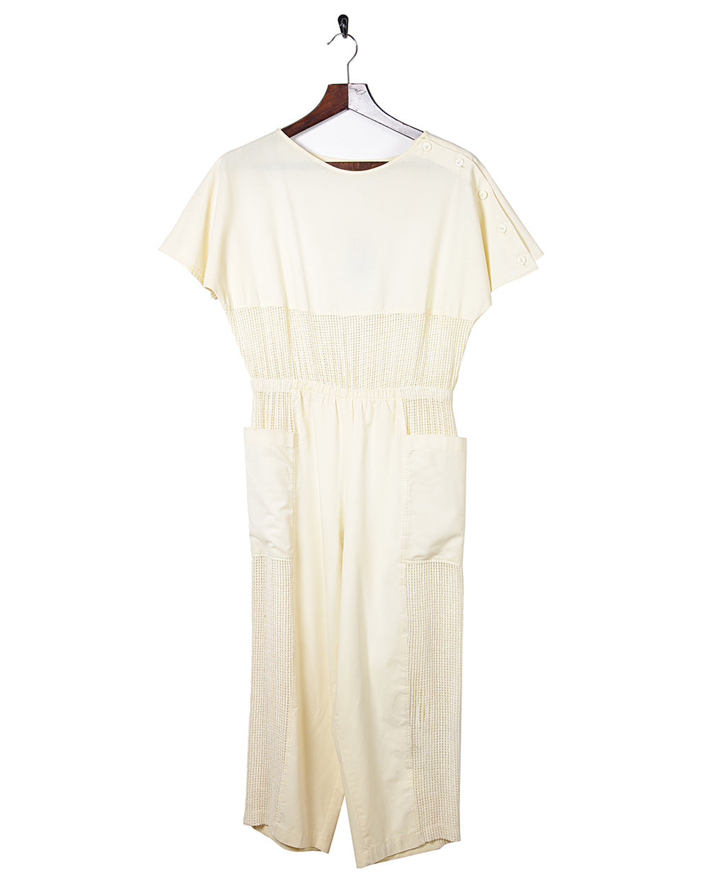 80s Pale Yellow Knit Detail Jumpsuit - S