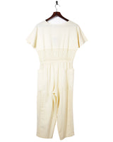 80s Pale Yellow Knit Detail Jumpsuit - S