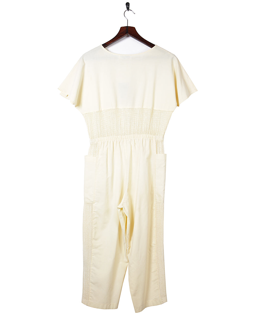 80s Pale Yellow Knit Detail Jumpsuit - S