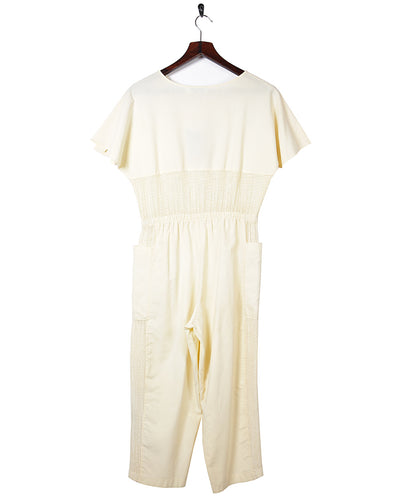 80s Pale Yellow Knit Detail Jumpsuit - S