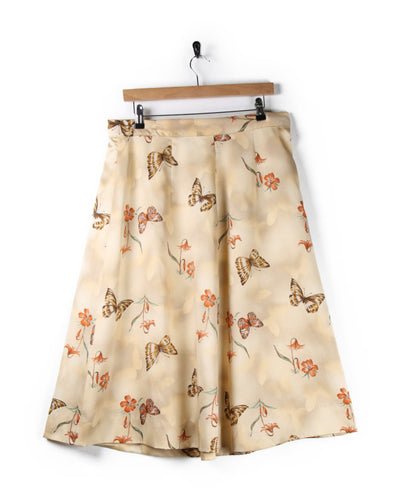 Beige Butterfly Print Skirt - M