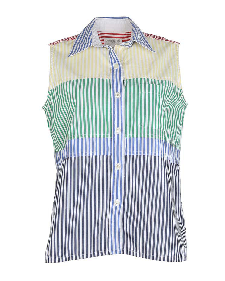Vintage 90s Jones New York Rainbow Striped Sleeveless Blouse - S