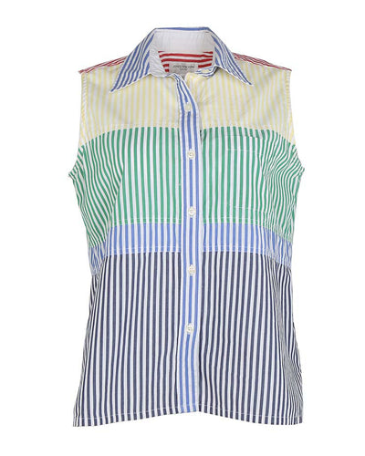 Vintage 90s Jones New York Rainbow Striped Sleeveless Blouse - S
