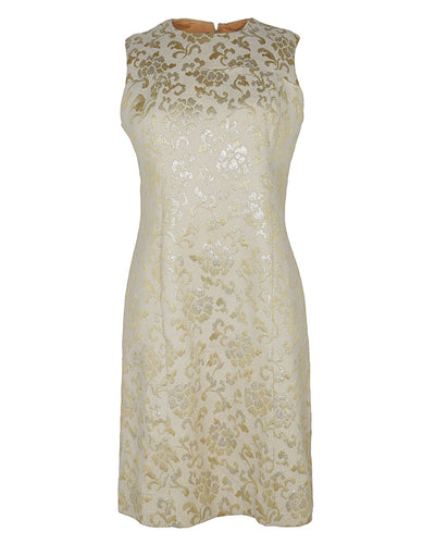 60s Cream & Gold Party Dress - S