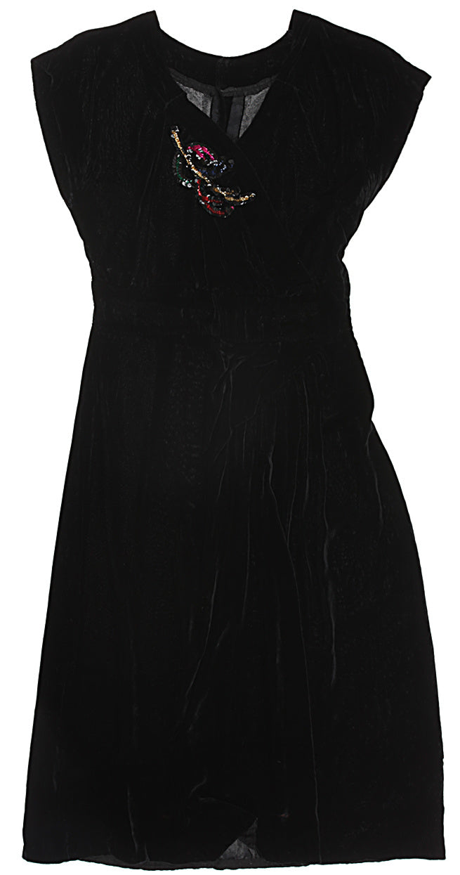 60s Black Velvet &amp; Embellished Sequinned Dress