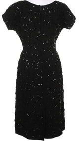 60s Black Swirled Sequin Embellished Party Dress - S