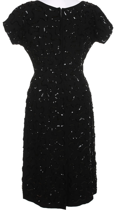 60s Black Swirled Sequin Embellished Party Dress - S