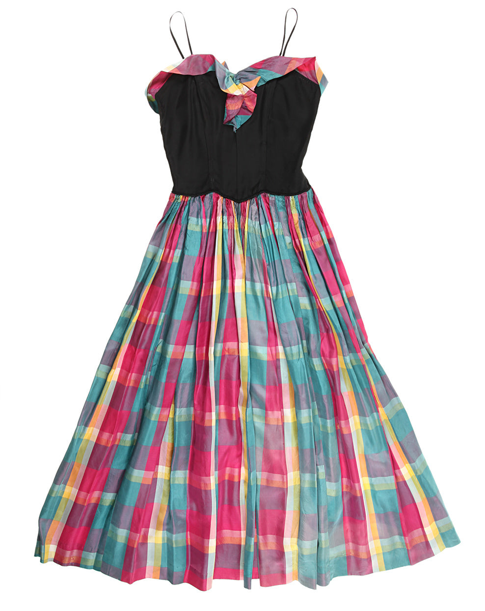 Vintage 50s Multicolored Checked Party Dress - XS