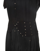 Vintage 1950s Black &amp; Gold Sequin Detailed Short Sleeve Dress - S
